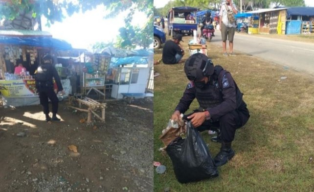 Brimob Polda Jabar Lakukan Pengamanan dan Cipta Lingkungan Bersih Ditempat Wisata Pantai Selatan